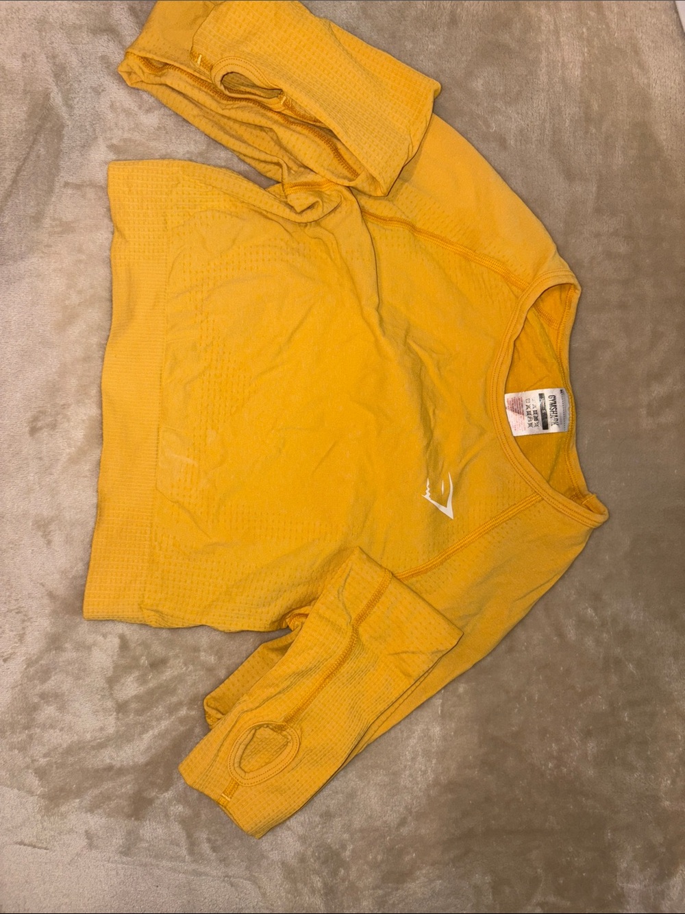 Nike Mustard Long Sleeve Waffle-Knit Athletic Top
